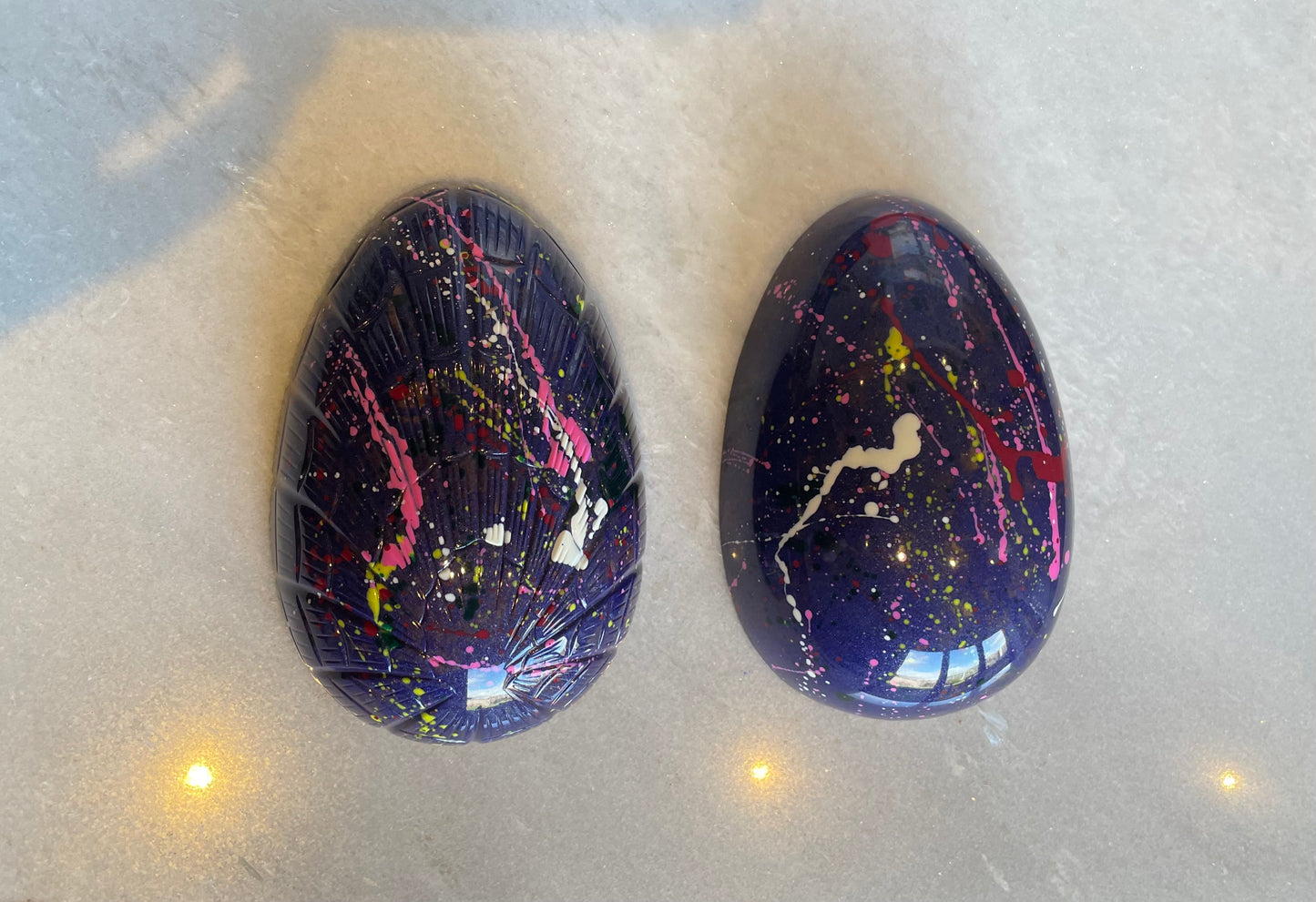 Milk Chocolate Easter Egg with one side filled with Salted Caramel 15cm x 10 cm - collection or local delivery in Garforth only due to fragility