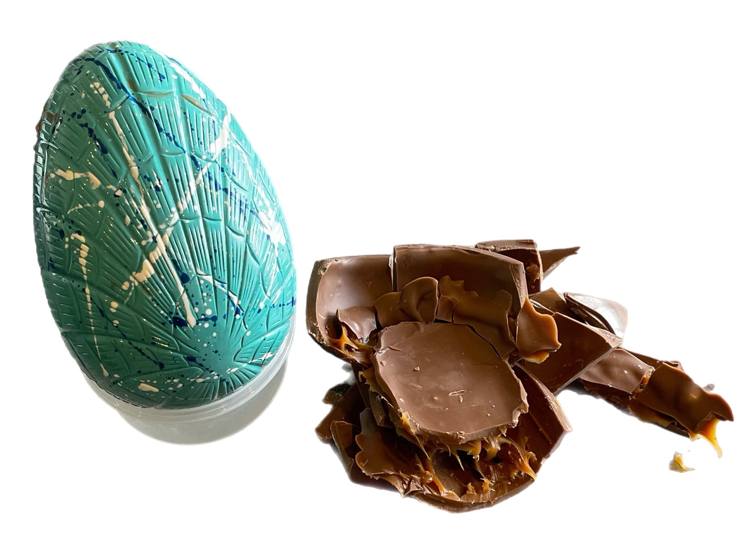 Deluxe Milk Chocolate Easter Egg with both sides filled with Salted Caramel  15cm x 10 cm - Collection or local delivery in Garforth only due to fragility